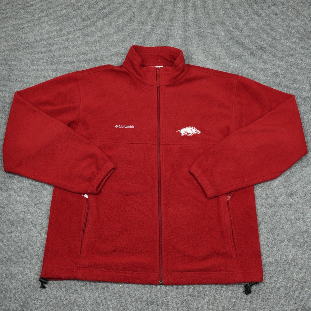 Arkansas Razorbacks Jacket Mens Large Red Columbia Fleece Full Zip NCAA